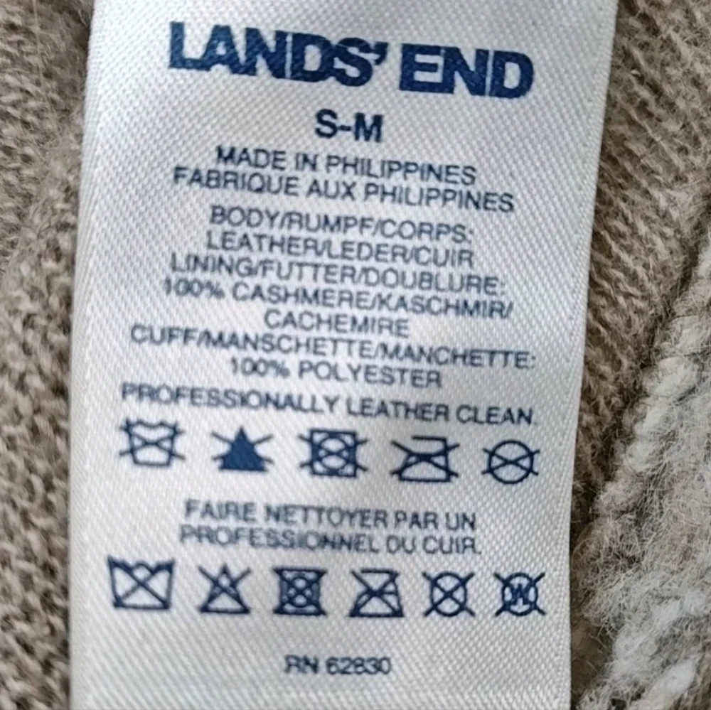Lands End Cashmere Cuffs Leather Gloves Mittens Size Sm Med Fringed Scarf Beige